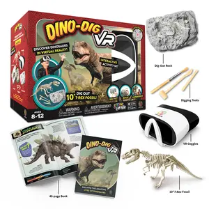 STEAM LAB VR PRESENTS DINO DIG VR Virtual Reality Headset with 10 T-Rex Fossil Dig-Out Tools & 40-page Book for Ages 8-12