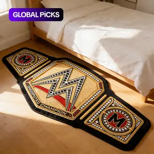 Wwe Champion Belt Shaped Velvety Carpet, Wrestling Fan Collectible Living Room Bedroom Mat, High Elasticity Non-Slip Decorative Area Rug