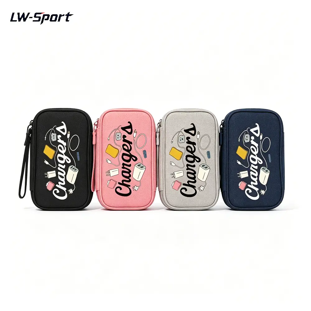 1Pc Travel Charger Organizer Bag with Wrist Strap, Multi Compartment Water Resistant Electronic Cable Storage Pouch, Portable Tech Accessories Carrying Case for Power Bank Earphones Cords Travel Office Traveling Essentials