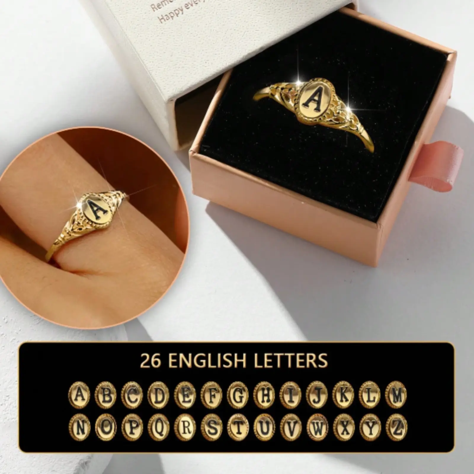 Elegant 26 letter A_Z ring for men and women, Suitable for dating, daily wear