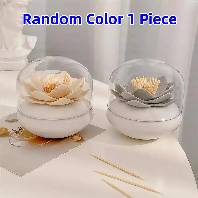 Creative Lotus Cotton Swab Box, 201 Pieces Toothpick Dispenser Set (100pc Toothpicks & 100pc Cotton Swabs), Cute Kitchen Dining Accessory