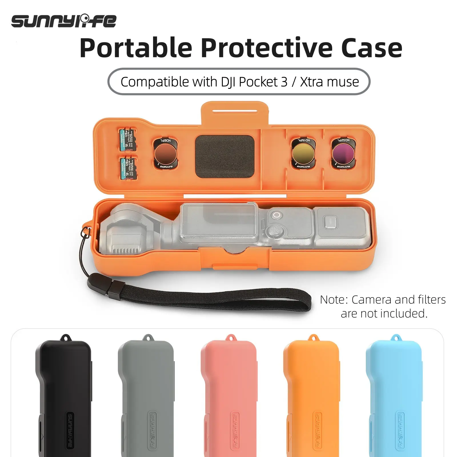 Protective Case with Lanyard for DJI Osmo Pocket 3/ Xtra Muse  Creator Combo Accessories, Travel Waterproof Case with 3 Magnetic Cpl/Nd Filter Storage Slots and 2 Storage Card Slots, with Wrist Strap