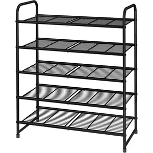 5-Tier Stackable Shoe Rack, Expandable & Shoe Organizer Shelf, Wire Grid, Black