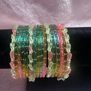 4pc Gold Tone and 12pcs Kashmiri Colorful Glass Bangle Set with Charms  Traditional South Asian Chooriyan | Perfect for Festivals, Weddings & Desi Aesthetics