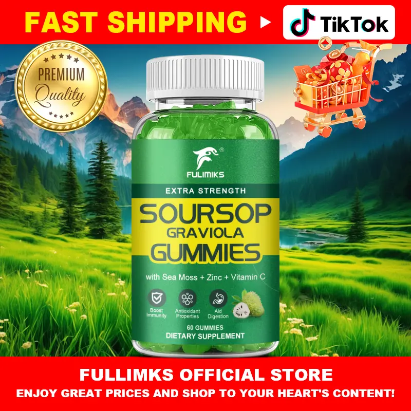 Fulimiks Chewable Soursop Graviola Gummies - 2000mg Soursop Leaves, 200mg Sea Moss, Zinc, Vitamin C, Fiber - Botanical Extracts Immune & Antioxidant Support, Gluten-Free Vegan Dietary Supplement, 60 Count