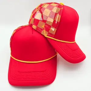 Red & Gold Checkered Foam Trucker Hat