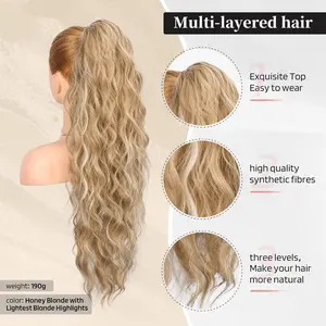 Sharp Hair Collection: 22-inch long wavy clip-in ponytail, black-brown synthetic hairpiece. natural look, perfect for women’s daily hair  topper