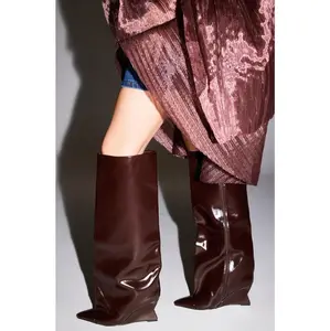 AZALEA WANG KENYA BROWN KNEE HIGH WEDGE BOOT