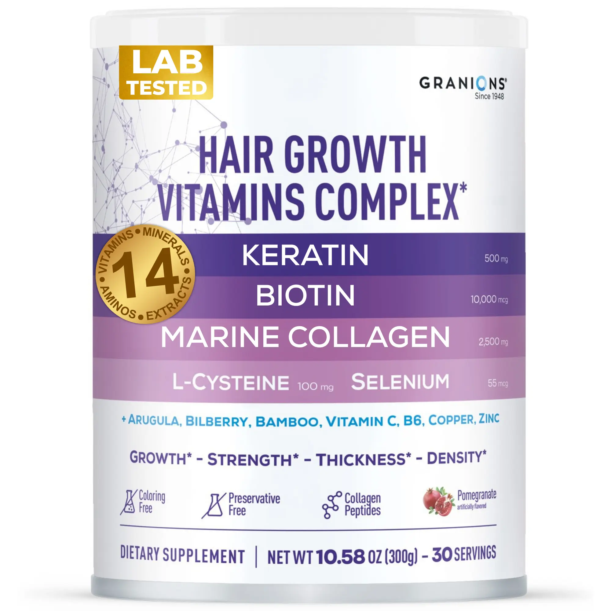 Hair Growth Powder – Collagen, Biotin, Keratin, Aminos, Zinc & B Vitamins – 10.5 oz