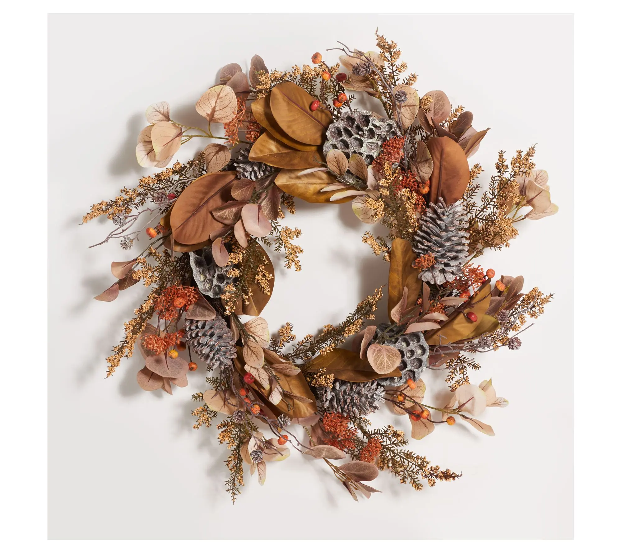 Safavieh Faux 32" Eucalyptus & Lotus Wreath with Pine Cones