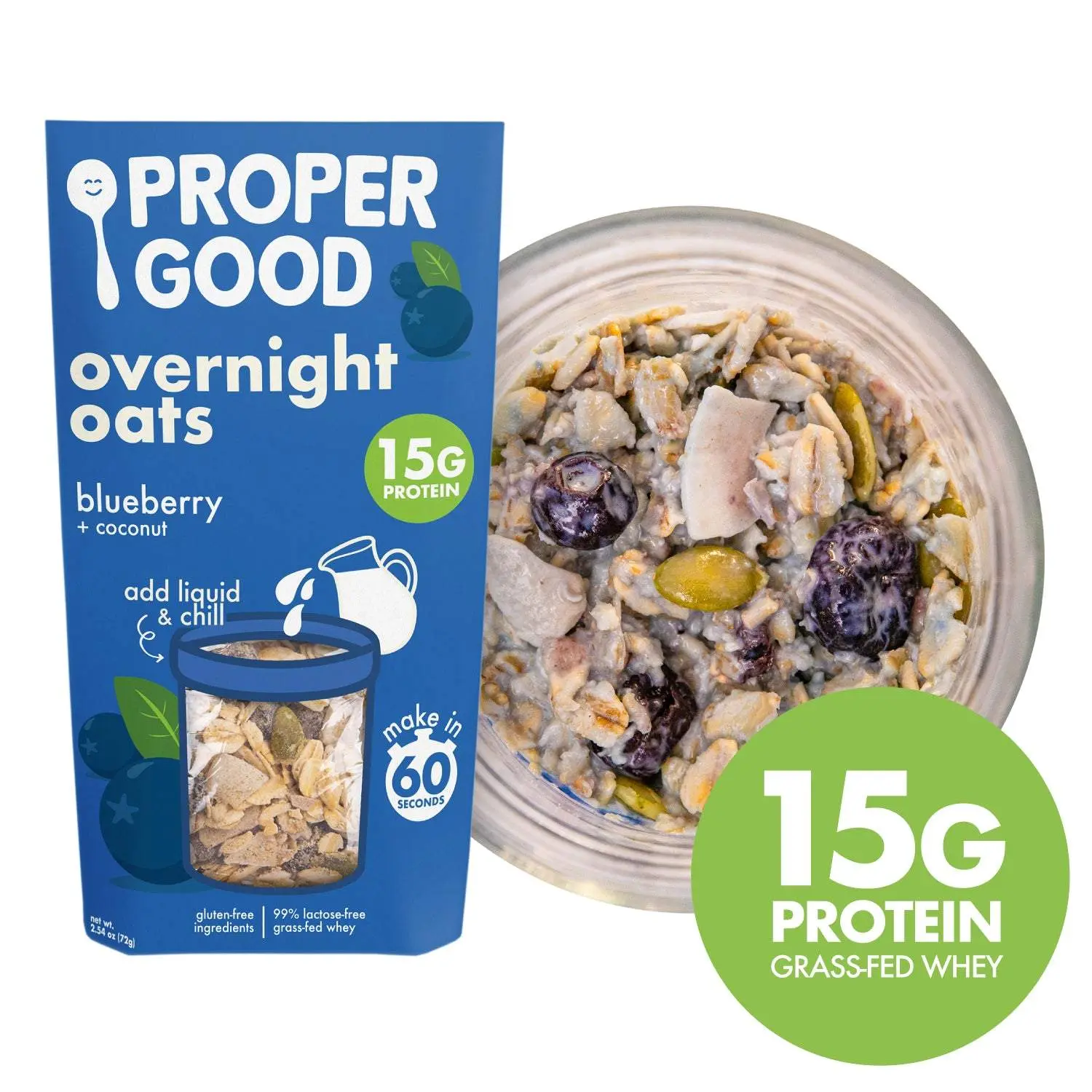 Blueberry Coconut Protein Overnight Oats, Good Source of Fiber Breakfast Instant Food Seed Food Seed