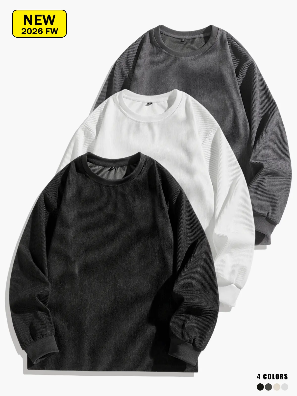 Men’s corduroy crewneck sweatshirt for spring and autumn, loose drop-shoulder fit, soft, breathable, warm, and comfortable.
