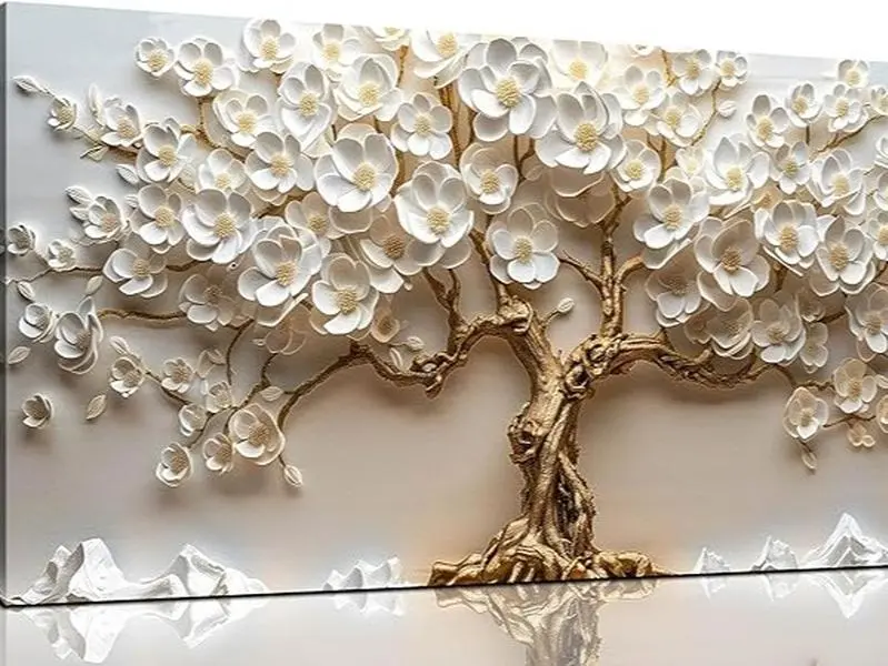 Tree Canvas Wall Art for Living Room - White Flowers Wall Decor for Office - Girls Wall Decor for Bedroom Size 20" x 40"