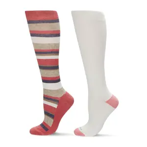 Memoi Set of 2 Cotton Blend Compression KneeSocks