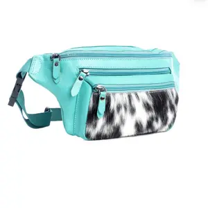Western Turquoise Leather & Cowhide Fanny pack/Belt Bag