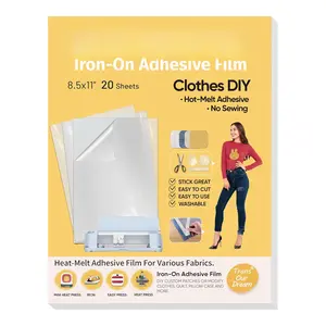 Iron on Double Sided Adhesive Sheets (20 Sheets, 8.5x11) Fabric Glue for Heat Press Patches, Easy to Cut,  Stickiness