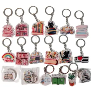 Live You Pick 3 Keychains Book Themed Acrylic Assorted Designs Set Featuring Cats Books & Reading Quotes Bundle
