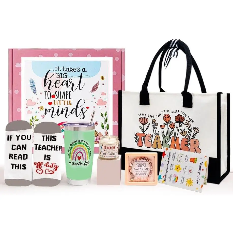 Teacher Appreciation  Sets,Teache Appreciation Gif Basket for Women,  to School Git, Christmas Gif for Teache - Tumbler, ,Teache Pouch Bag, Socks, Cards from Students (Mint)