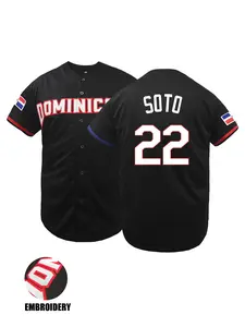 Men's Dominicana #22 Stitched Western Baseball Jersey, Short Sleeve Breathable Shirt, Suitable for Training And Competition,Casual Wear, Stylish Jersey, Jersey Top