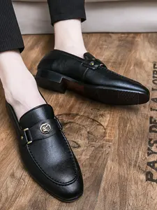 Men's Fashionable Plain Color Metal Decor Slip on Dress Shoes, Casual Comfortable Formal Shoes for Daily Wear, Lightweight Breathable Shoes for All Seasons