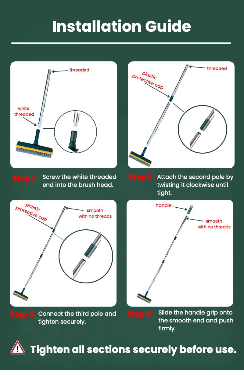 Floor Scrub Brush with Long Handle, 3-in-1 Scrape and Heavy-Duty Stiff Bristle Floor Scrubber Brush with Squeegee for Cleaning Tile Wall Deck Bathroom Patio Garage Kitchen home kit