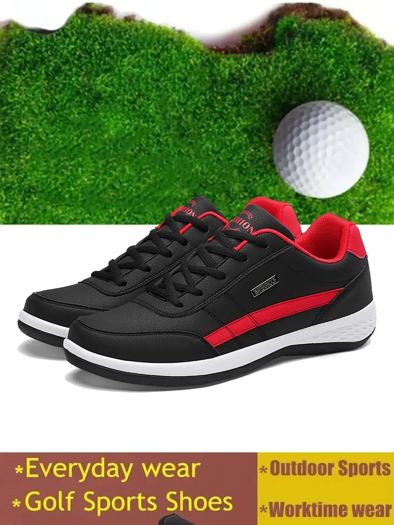 Male Lightweight Spikeless Golf Shoes - PU Leather, Waterproof, Breathable Fit, Anti-Slip Sole, Casual Comfort Outdoor Sports Footwear (Sizes 38-48)