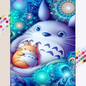 1 DIY handmade diamond painting kit, 5D diamond art set, DIY decoration, Totoro, cute pets, dreamy diamond painting kit with all round diamonds, mosaic, diamond art, DIY art home decoration, suitable for Christmas.