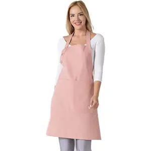 Kitchen Apron Waterdrop Resistant Cotton Apron with adjustable Aprons for Women with Pockets 10 Color option Cooking Powder Pink Apron (Powder Pink)
