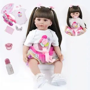 Reborn Baby Doll 22 Inch Realistic Long Haired Girl Handmade Lifelike Can Sit Can Stand For Collection Birthday Christmas Gift Comes with Clothes & Toy Accessories For Children Over 3 Years Old Gift Box Packaging