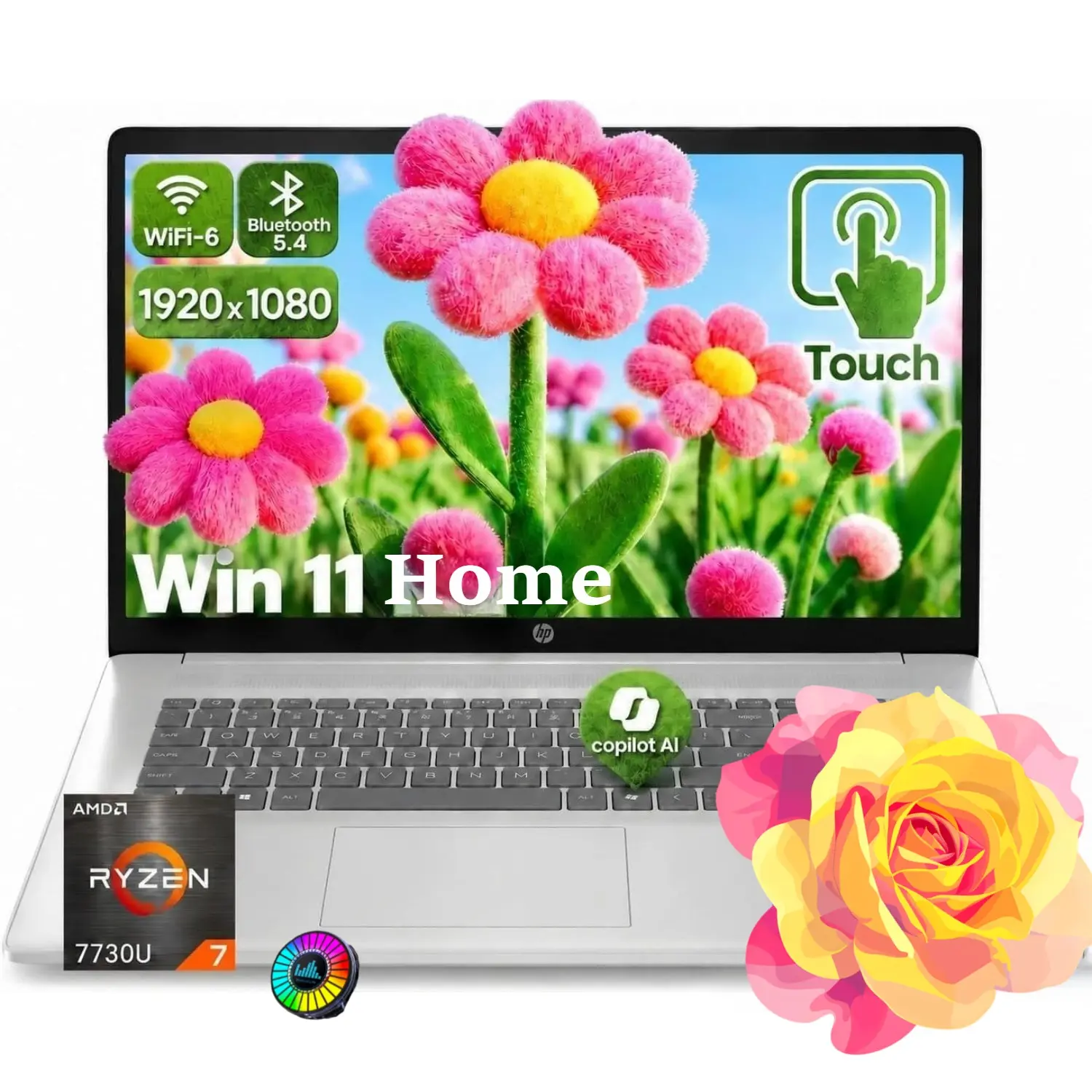 HP 15.6" Full HD Touchscreen Laptop - AMD Ryzen 7 7730U, Up to 32GB RAM, 1TB SSD, Copilot AI Key, WiFi 6, Fast Charge, Windows 11 Home, Built-in Bat, Multiple Ports, D1523, Portable Thunderbolt 2 Laptop for Business & Study, Accessory Bundle, Thunderbolt