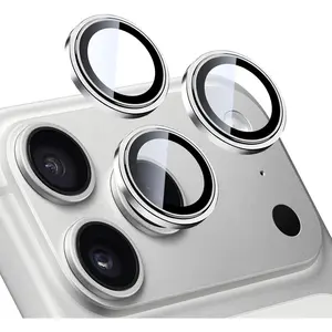 Camera Lens Protector for iPhone 17 Pro & iPhone 17 Pro Max, 9H Tempered Glass Camera Screen Cover, Silver Metal Individual Ring