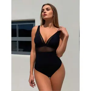 Elegant Lace-Up Mesh Swimsuit Women's Strapless One Piece Cutout Bathing Suit Slimming Tummy Control Swimwear for Summer Beach Pool