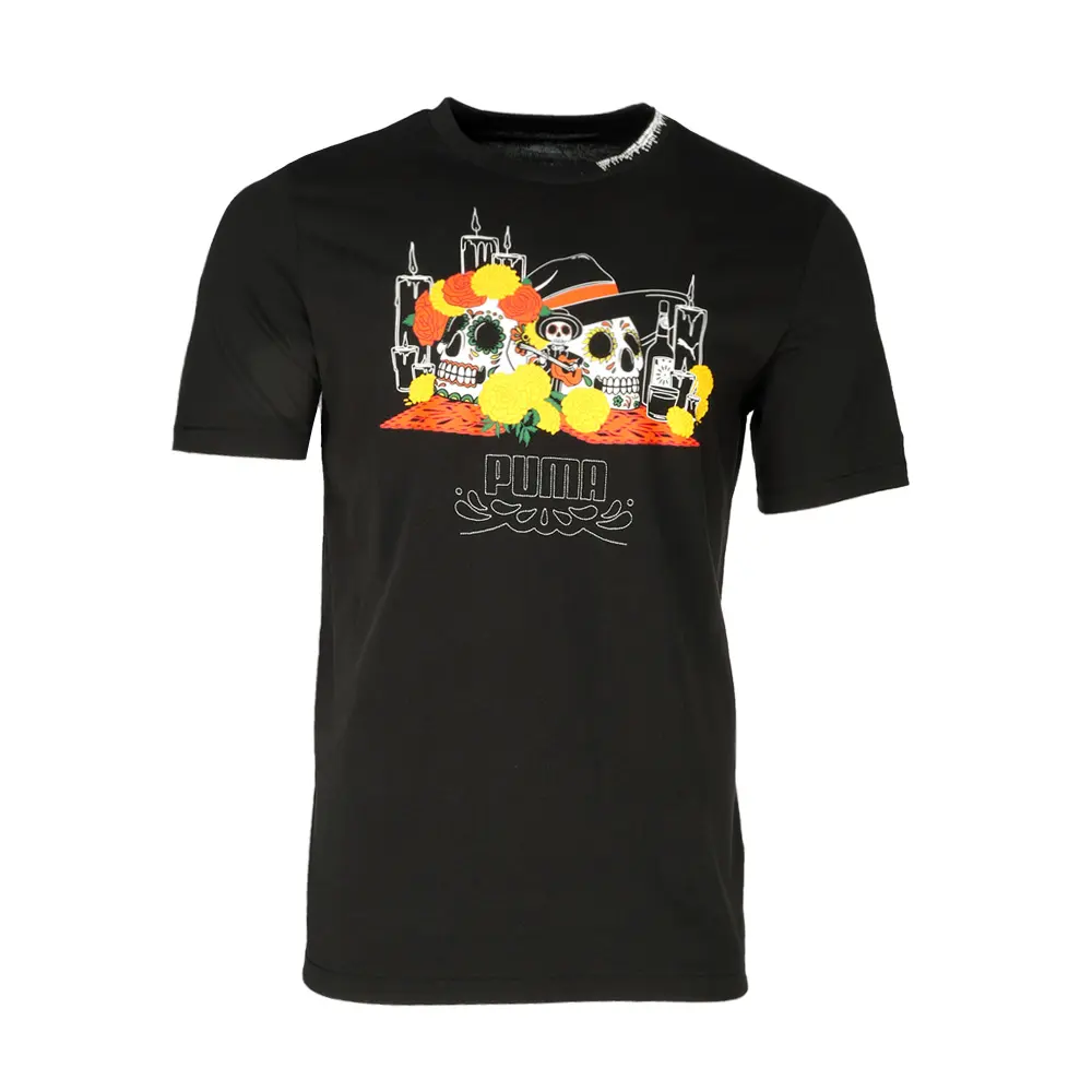 PUMA Mens Classics Dia De Los Muertos Graphic Crew Neck Short Sleeve Casual Tops Casual - Black