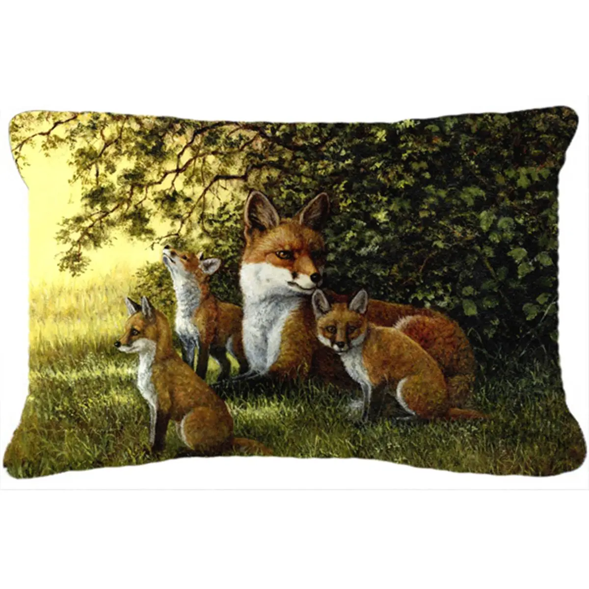 Glam Fade-Resistant Fabric Decorative Pillow, Foxes Resting Under the Tree Functional Artwork, Outdoor Sofa Cushion