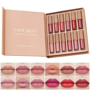 HANDAIYAN 12Pcs Velvet Matte Liquid Lipstick Set Non-Stick Cup Nude Lip Stain Kit Waterproof Long Lasting Quick-Drying Matte & Glitter Lip Gloss Makeup Gift for Women