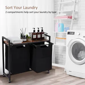 3 Section Laundry Hamper with Removable Pull-Out Bags, Laundry Basket Organizer with Top Shelf, Dirty Clothes Sorter for Laundry Room Bathroom Bedroom Dorm
