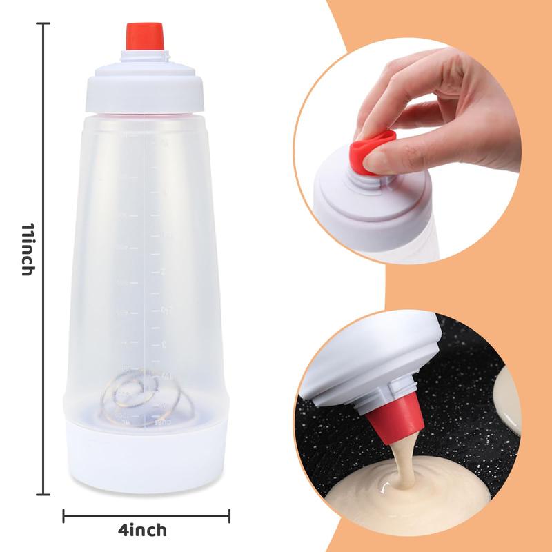 2-Pack Batter Mixer & Dispenser Bottle 33 Oz Silicone Squeeze with BlenderBall for Pancake Cupcake Crepe Making Durable Kitchen Tool Precise Dispensing Smooth Batter
