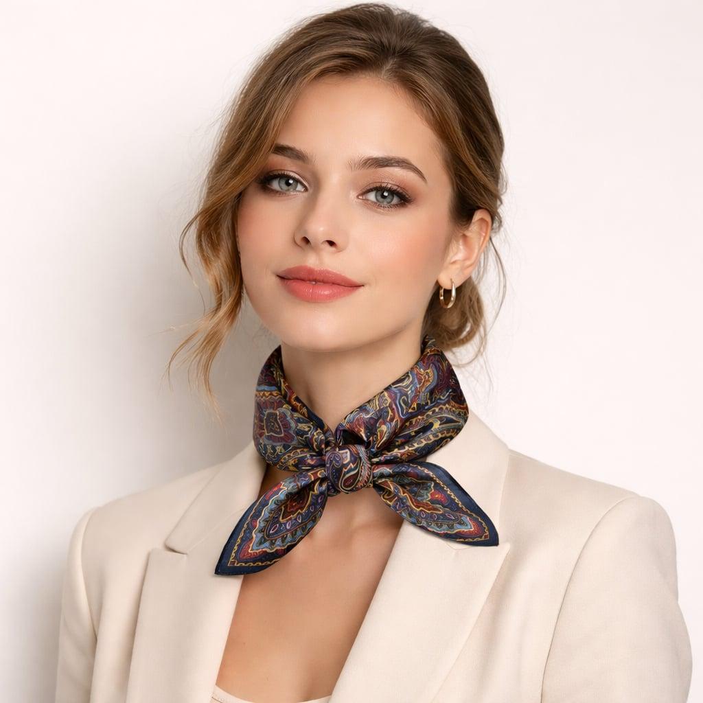 Vintage Paisley Silk Scarf – Outfit Upgrade New 2026 silk scarf — versatile medium square scarf for spring/autumn, 100% mulberry silk, ethnic-style decorative small handkerchief dragon scarf