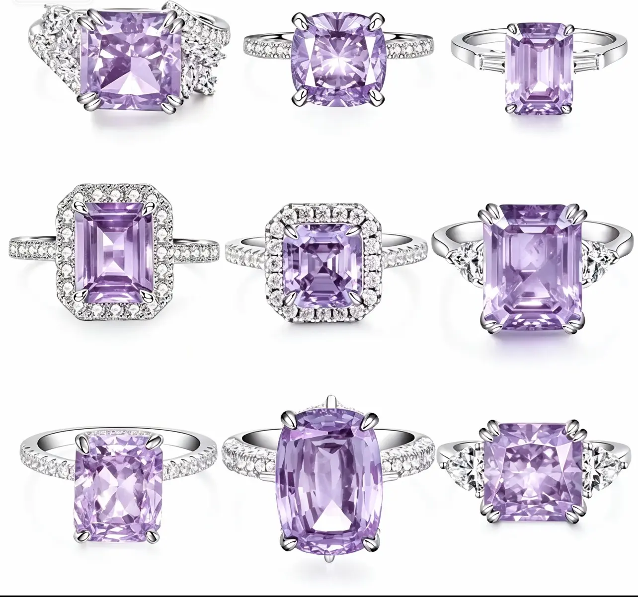 EVA Jewelry Multi-Size Purple 925 Sterling Silver Lab-Created Gemstone Ring