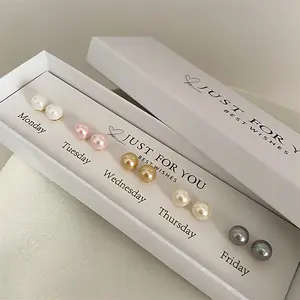1079 - [10pcs Faux Pearl Stud Earrings] (Gift Box) Elegant And Luxurious, Earrings Are Different Every Day from Monday to Friday