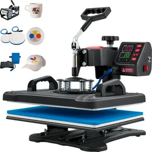 5-In-1 Heat Press Machine 12x15 Clamshell Sublimation Transfer Printer with Fast Heat-Up, Digital Temperature Control, LCD Display, Vinyl Heat Press for T-Shirts, Caps, Plates, Mugs, Cups, 900W