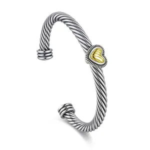 MYTYS Heart Shaped Two Tone Adjustable Twisted Cuff Bracelet Wrist Trendy Jewellery Accessories for Women Fashionable Bangle for Party & Daily Wear