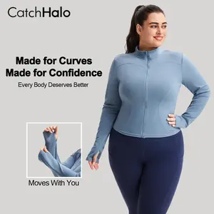 CatchHalo Plus Size Lightweight Zip-Up Sculpting Active Jacket for Curves and Confidence Moves With You athletic wear Sleeve Long Solid