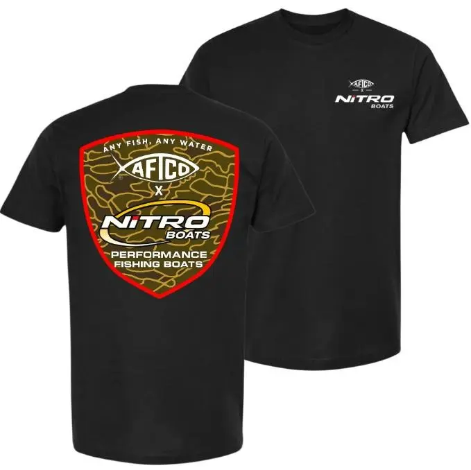 AFTCO x Nitro Boats Performance Fishing T-Shirt, Premium Graphic Tee for Fishermen, Soft Cotton Unisex Shirt, Camouflage Shirt for Fishing Lovers, Nitro Boats Apparel