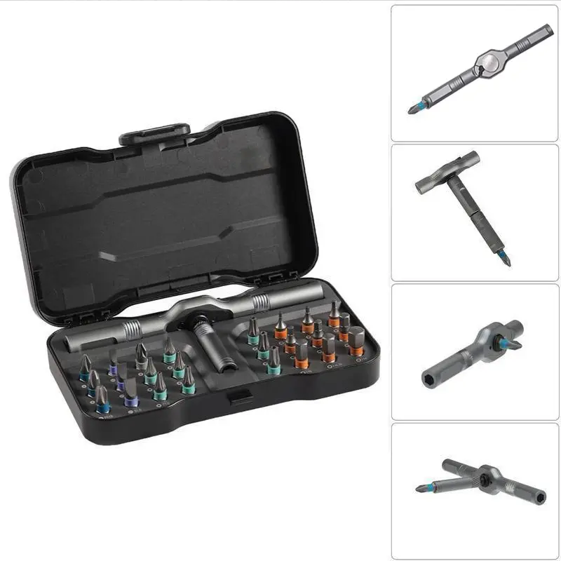 DEEOEE 24 in 1 Magnetic Screwdriver Set,Multifunctional Drill Bit Set,Household Repair ToolKit,Detachable T-shaped Ratchet Handle Hardware