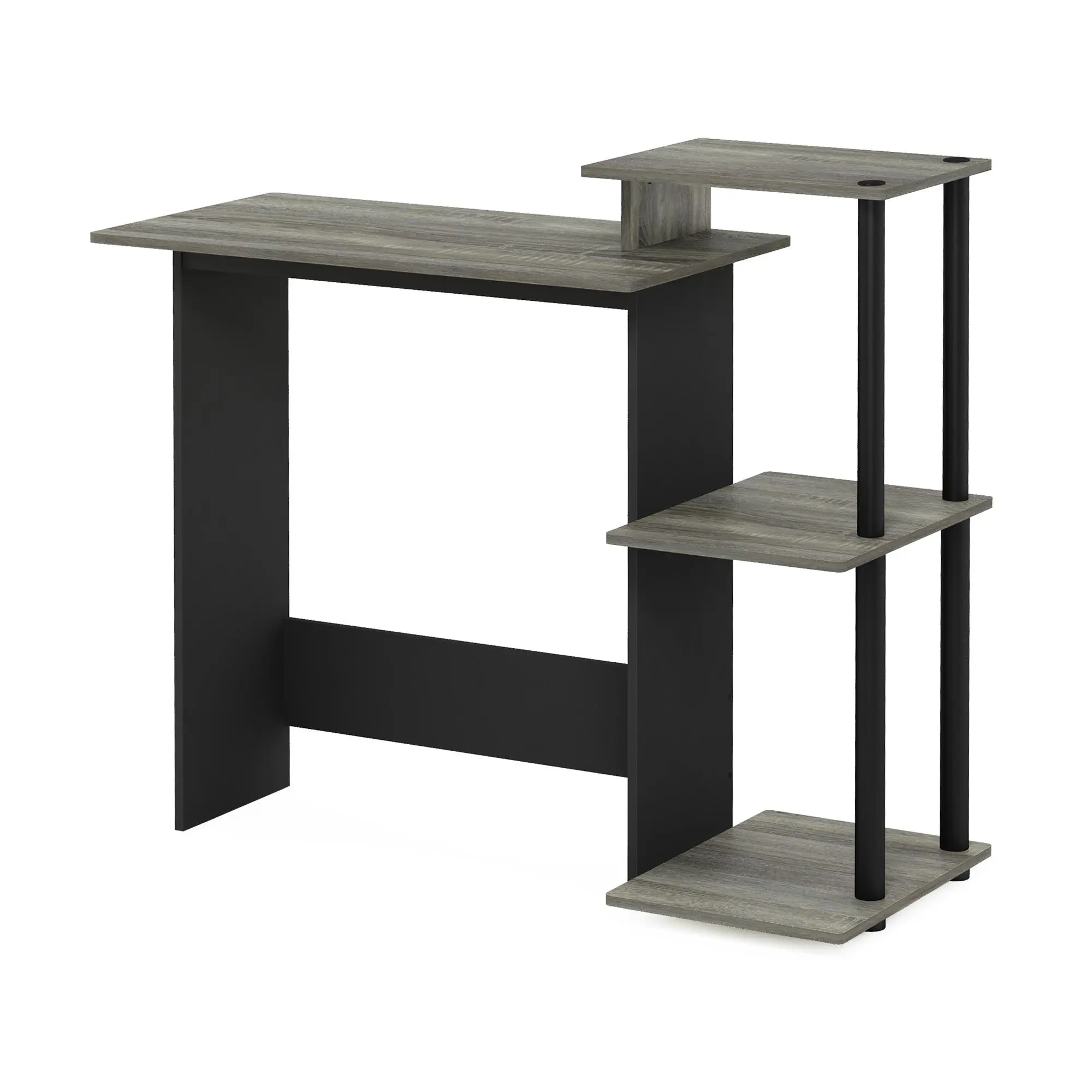 Small-space setup solved: the EFFICIENT Desk in French Oak/Black gives you a 28.6-inch desk with three open side shelves, making it a smart fit for a dorm, bedroom, or home office.
