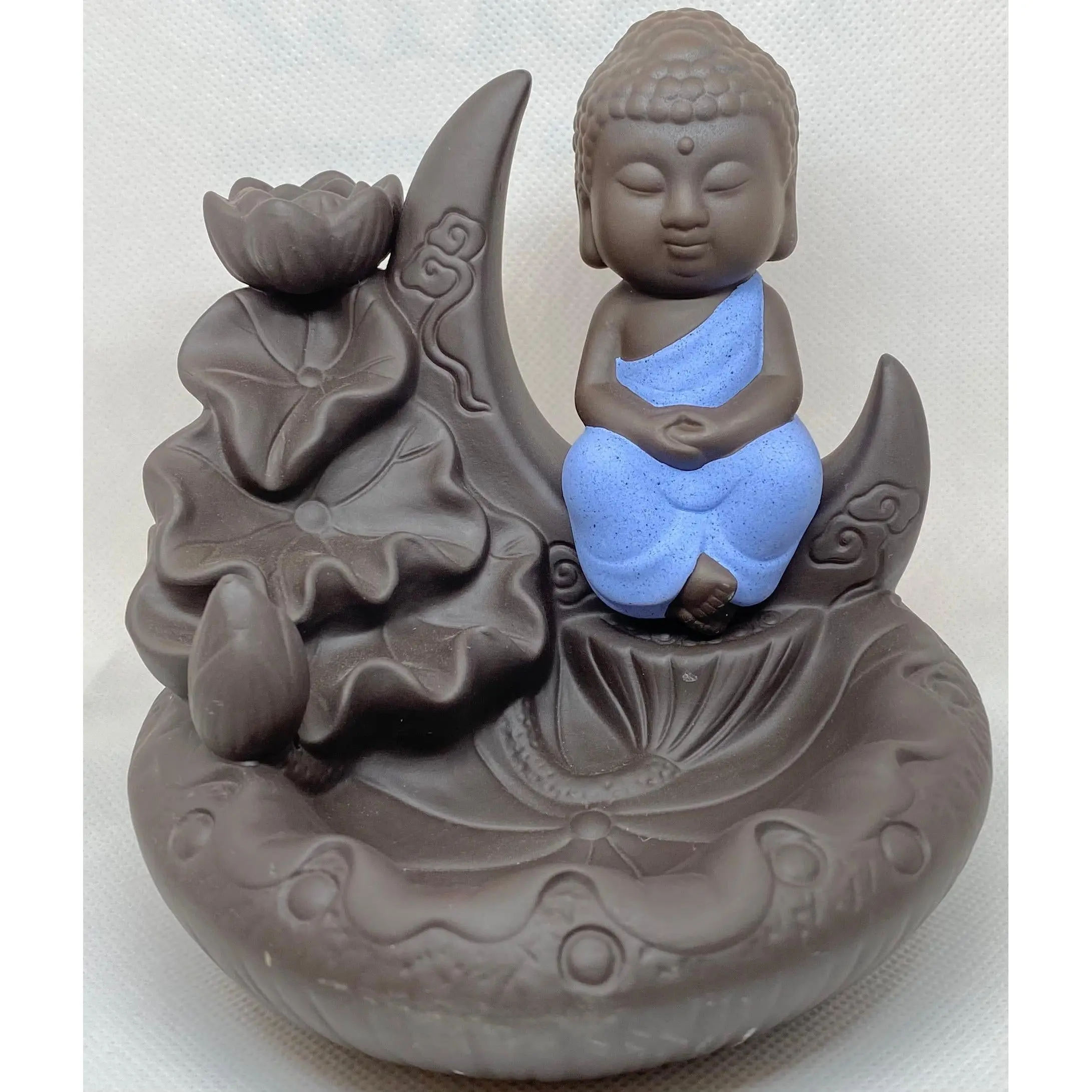 Ceramic Backflow Incense Burner - Moon Buddha