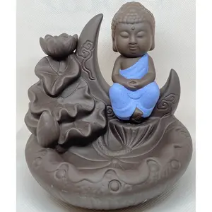 Ceramic Backflow Incense Burner - Moon Buddha