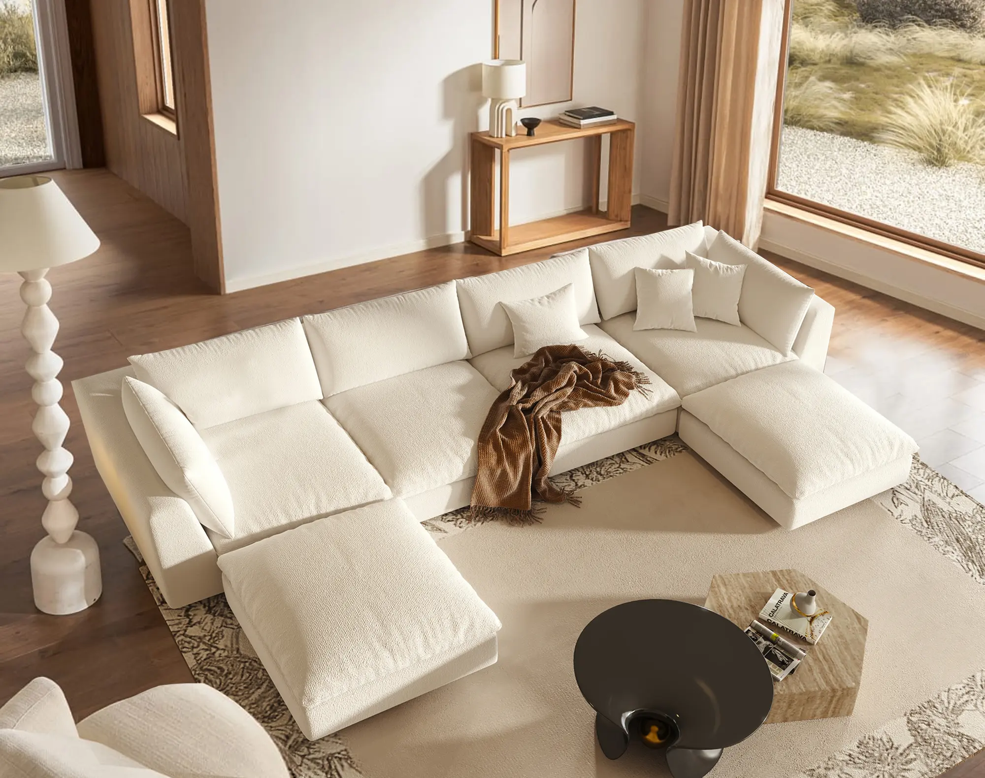 156.7'' Oversized Modular Cloud Couch, 6-Seater U-shape Sectional Sofa Bed, Convertible Sleeper Sofa with Ottoman, Modern Modular Sectional, Removable & Washable Covers