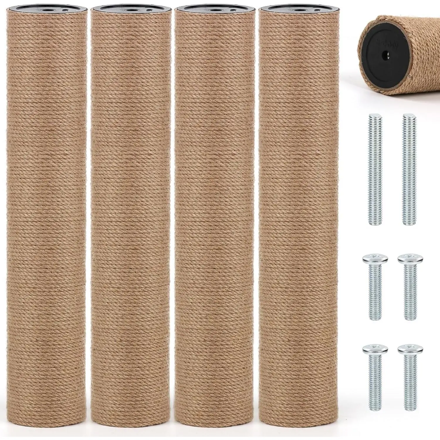 4 M8 cat scratching post replacements, 15.7 x 3.1inch cat climbing frame replacement posts - natural jute posts, suitable for indoor cats, equipped with M8 screws, suitable for spare cat furniture accessories for kitten climbing frames